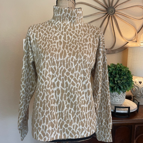 New with Tag Loft Tan & White Animal Print High Neck Lightweight Sweater - Picture 13 of 13